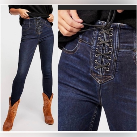 We the Free Free People CRVY high-rise lace up skinny jeans Blue Honey - Picture 5 of 13